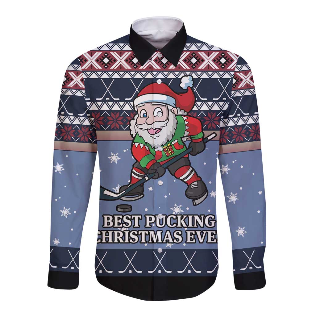 Santa Hockey Best Pucking Christmas Long Sleeve Button Shirt DT04 - Wonder Print Shop