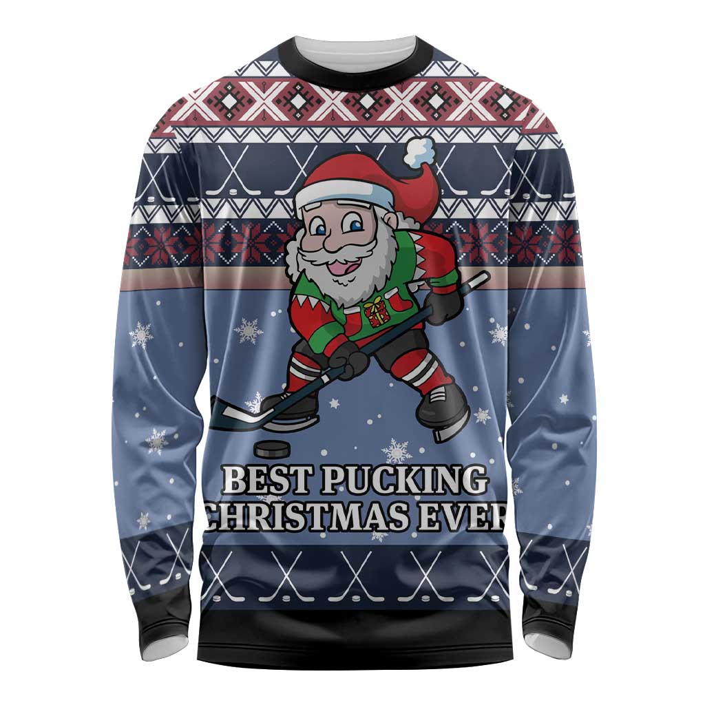 Santa Hockey Best Pucking Christmas Long Sleeve Shirt DT04 - Wonder Print Shop