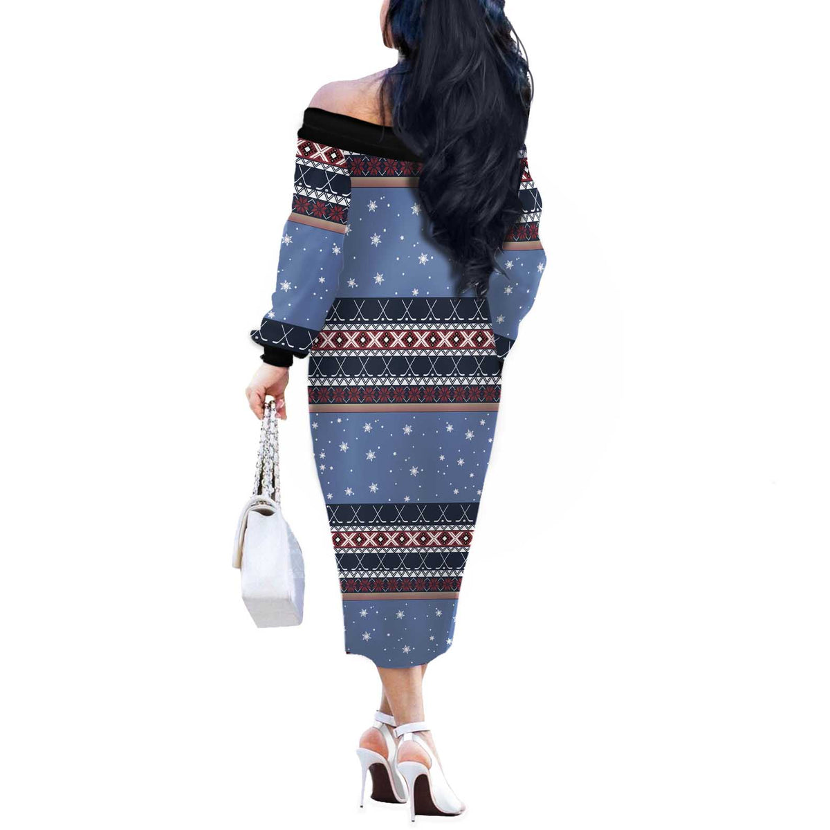 Santa Hockey Best Pucking Christmas Off The Shoulder Long Sleeve Dress DT04 - Wonder Print Shop
