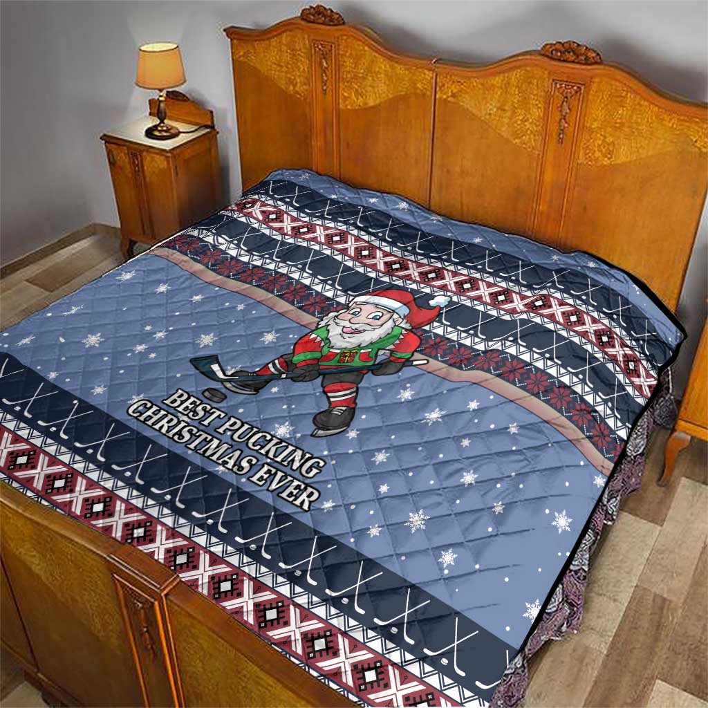 Santa Hockey Best Pucking Christmas Quilt DT04 - Wonder Print Shop