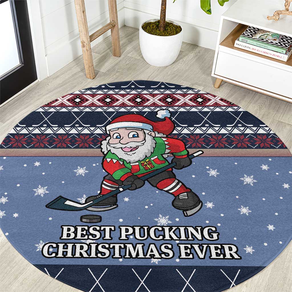 Santa Hockey Best Pucking Christmas Round Carpet