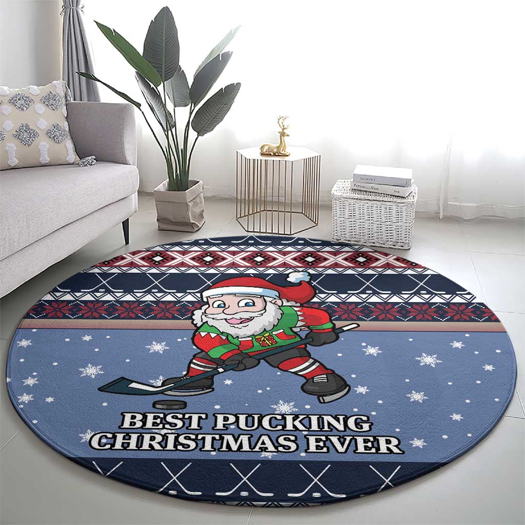 Santa Hockey Best Pucking Christmas Round Carpet