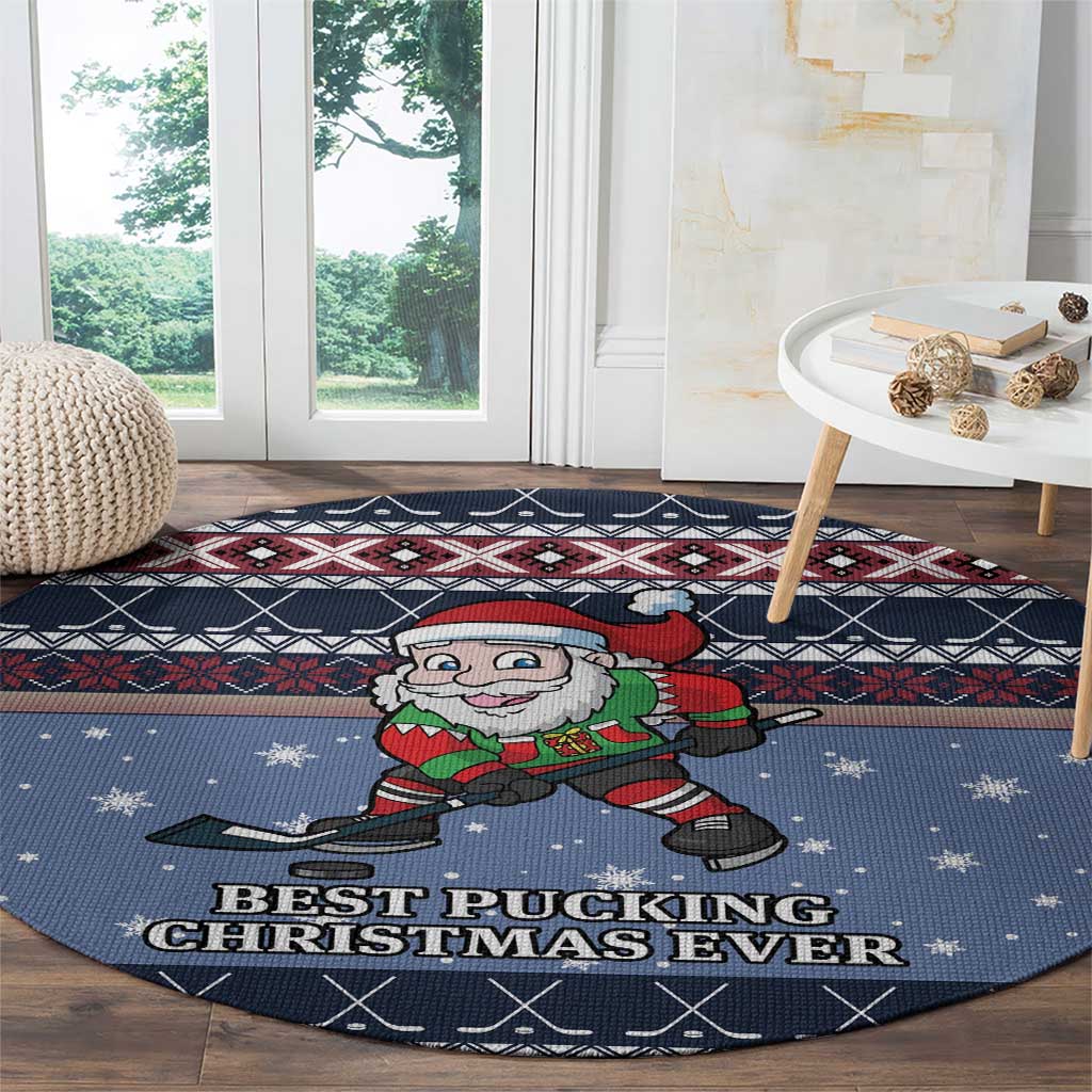 Santa Hockey Best Pucking Christmas Round Carpet