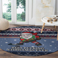 Santa Hockey Best Pucking Christmas Round Carpet