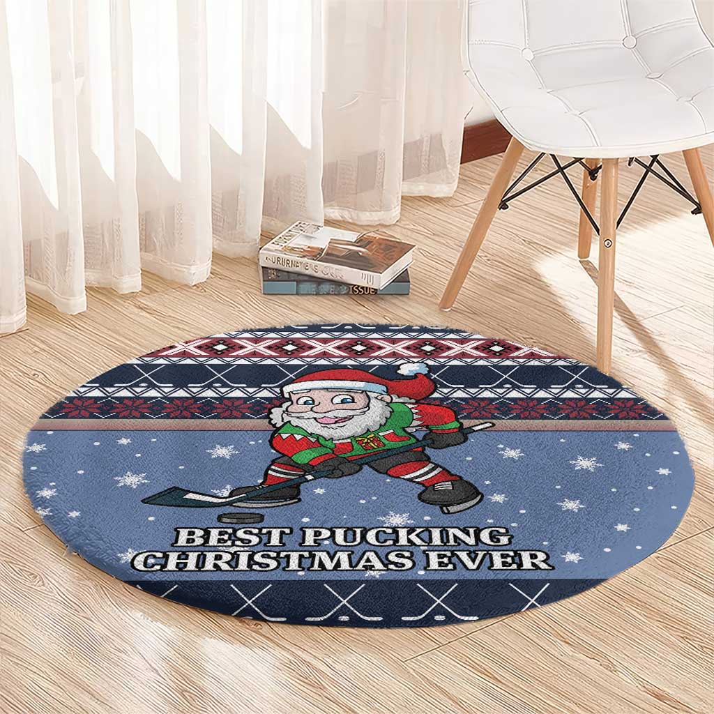 Santa Hockey Best Pucking Christmas Round Carpet