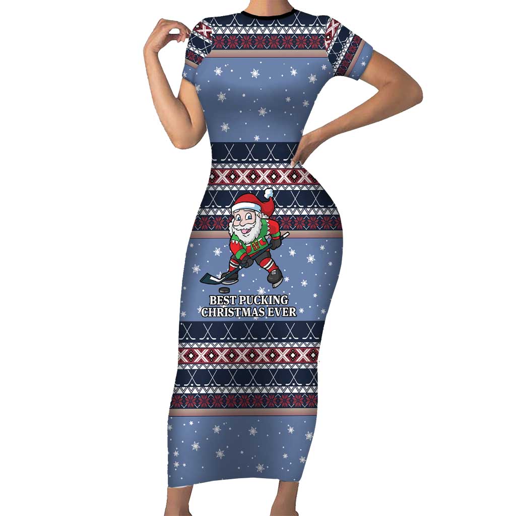 Santa Hockey Best Pucking Christmas Short Sleeve Bodycon Dress DT04 - Wonder Print Shop
