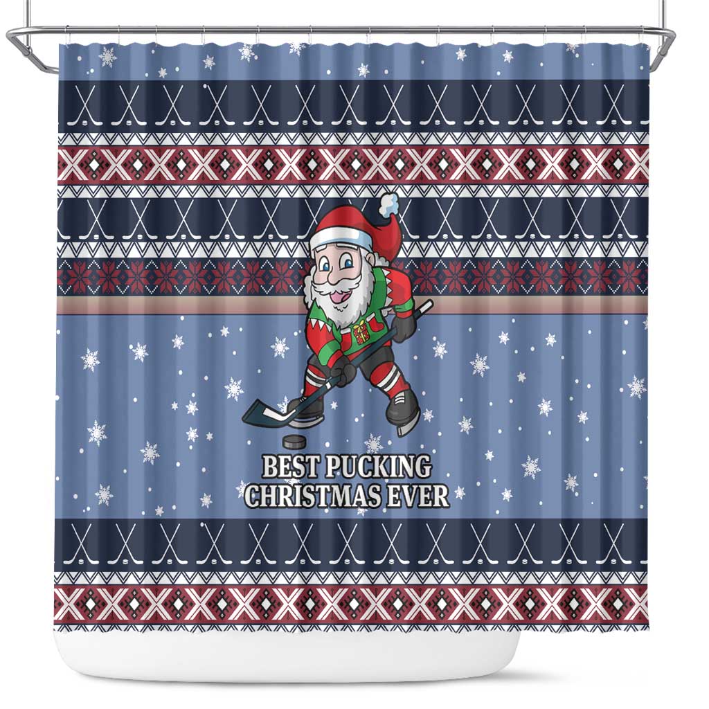 Santa Hockey Best Pucking Christmas Shower Curtain