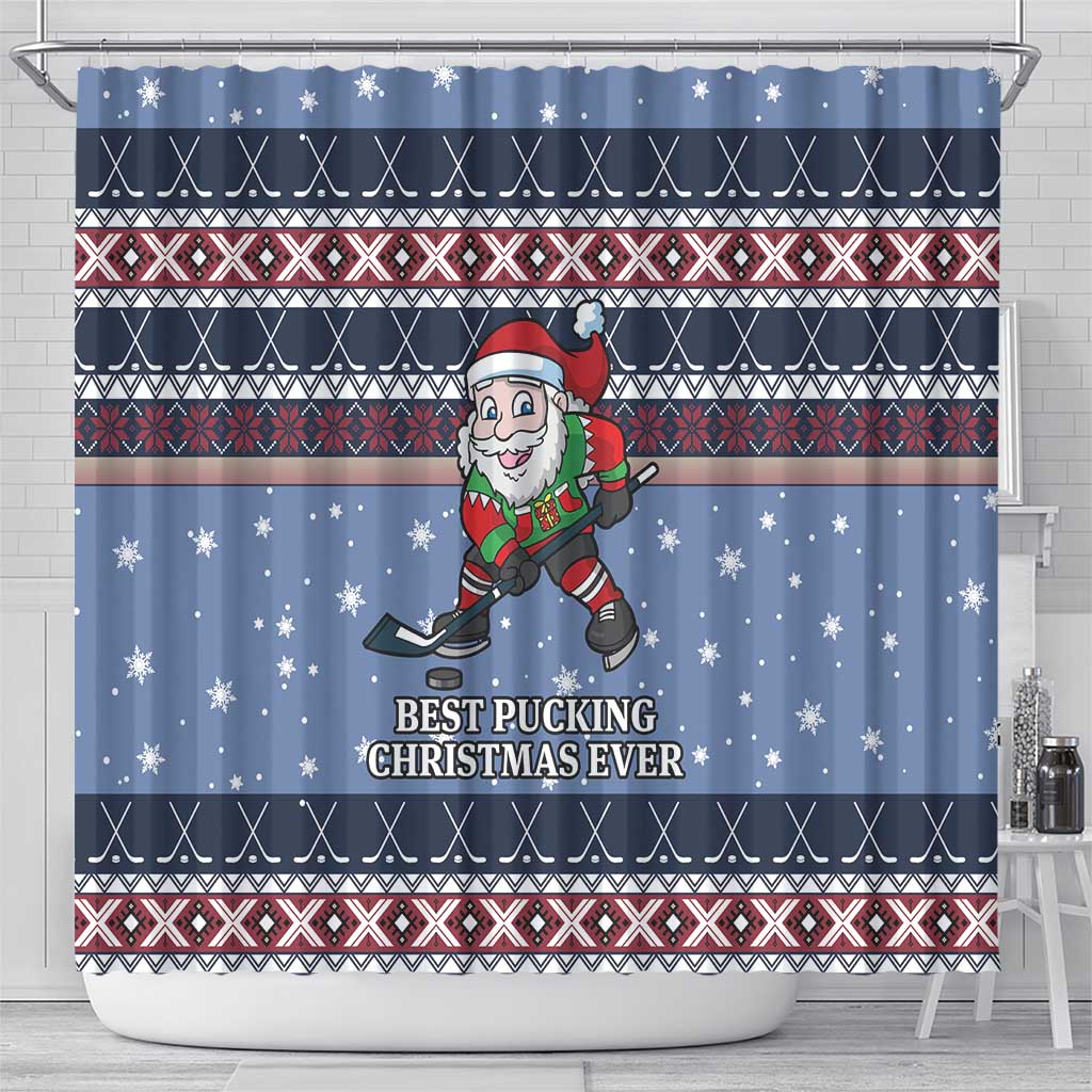 Santa Hockey Best Pucking Christmas Shower Curtain