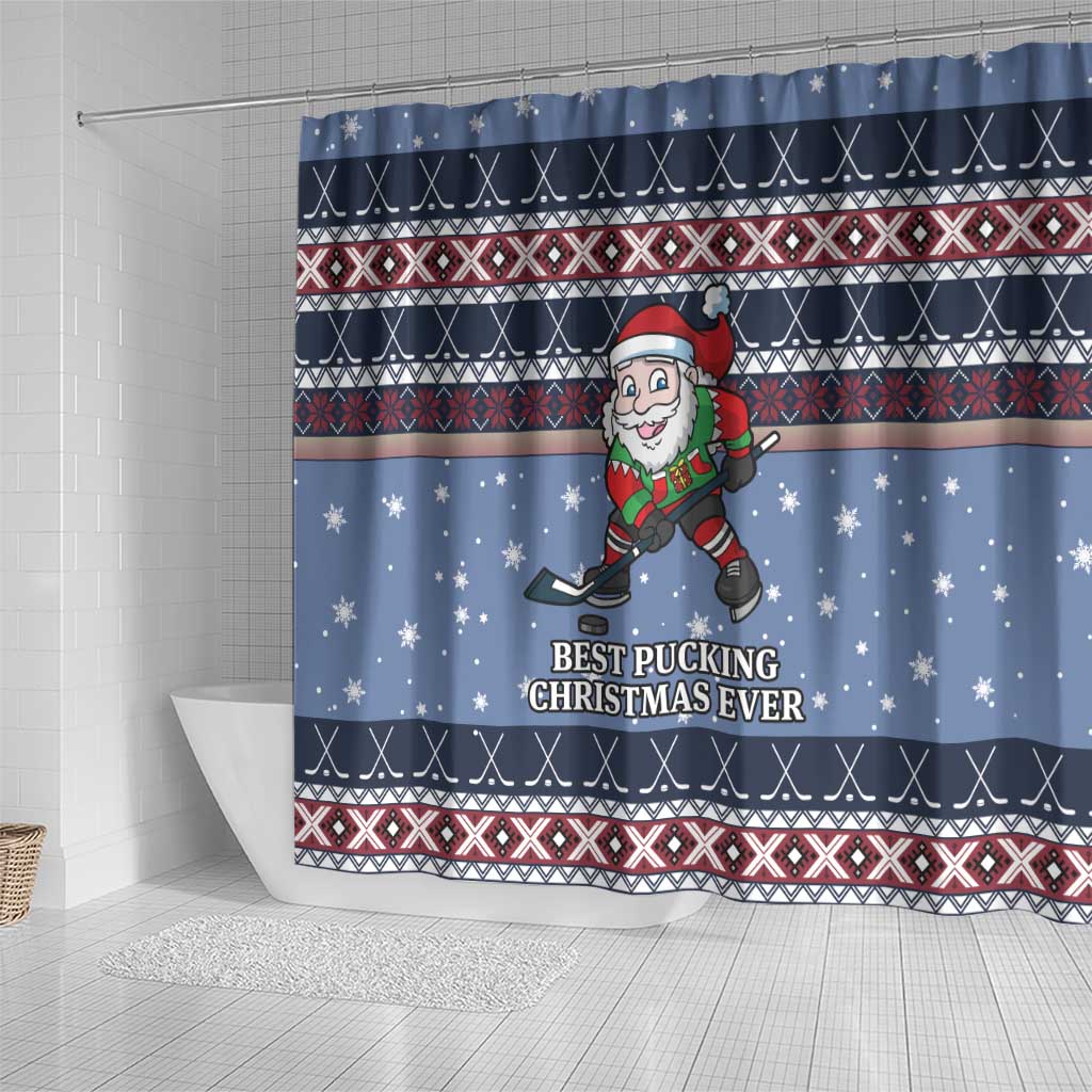 Santa Hockey Best Pucking Christmas Shower Curtain