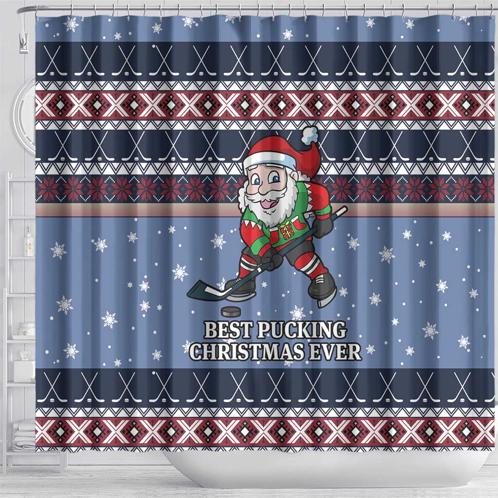 Santa Hockey Best Pucking Christmas Shower Curtain
