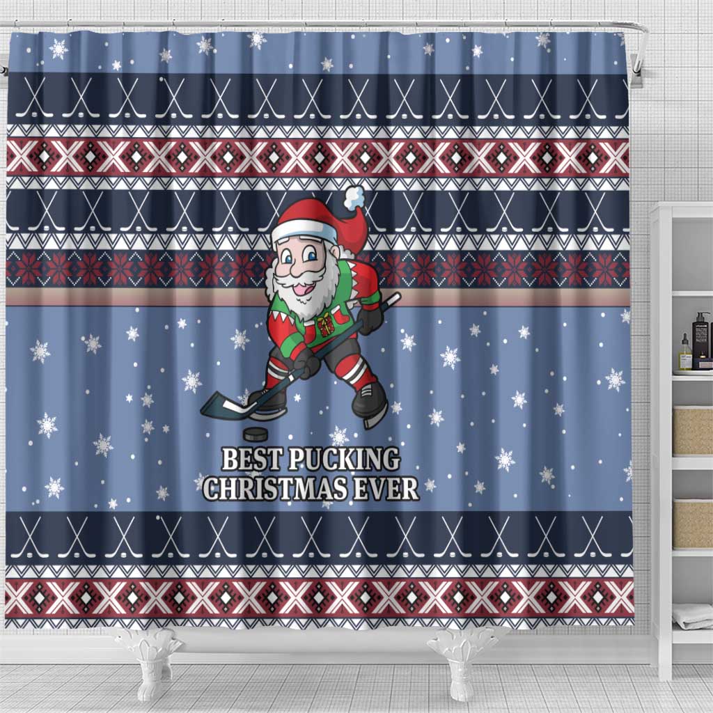 Santa Hockey Best Pucking Christmas Shower Curtain