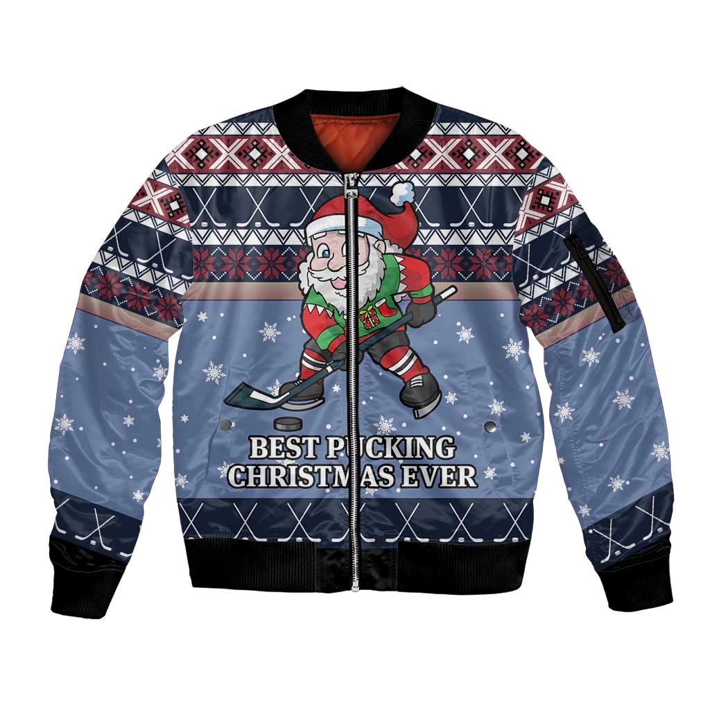 Santa Hockey Best Pucking Christmas Sleeve Zip Bomber Jacket DT04 - Wonder Print Shop