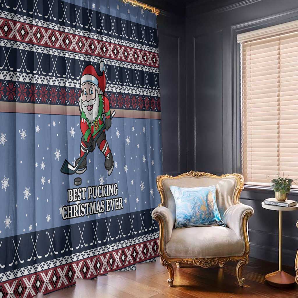 Santa Hockey Best Pucking Christmas Window Curtain DT04 - Wonder Print Shop