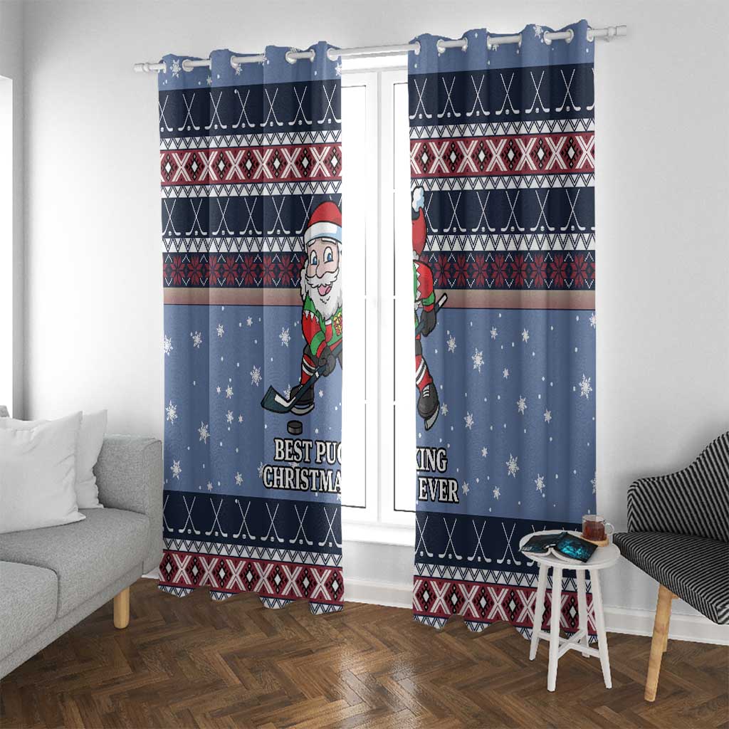 Santa Hockey Best Pucking Christmas Window Curtain DT04 - Wonder Print Shop