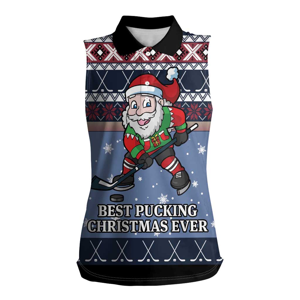 Santa Hockey Best Pucking Christmas Women Sleeveless Polo Shirt DT04 - Wonder Print Shop