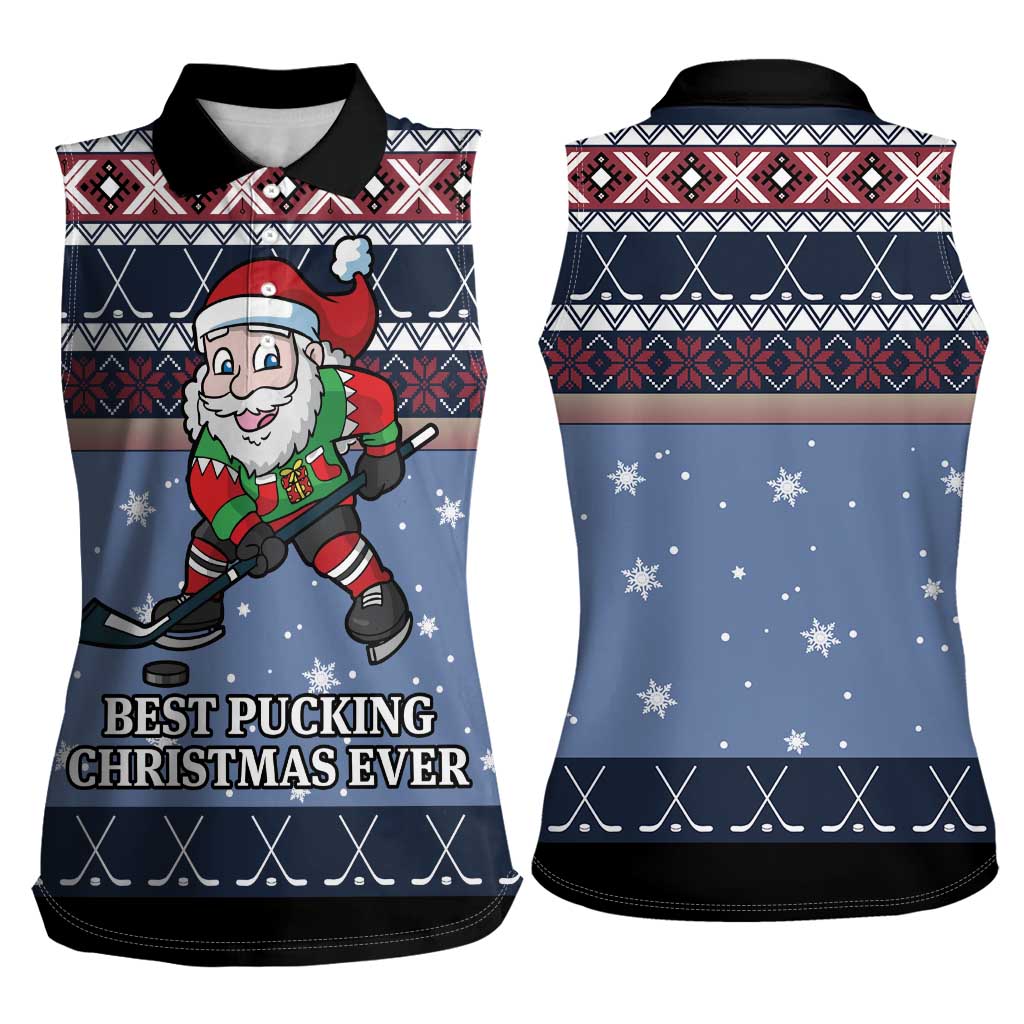 Santa Hockey Best Pucking Christmas Women Sleeveless Polo Shirt DT04 - Wonder Print Shop