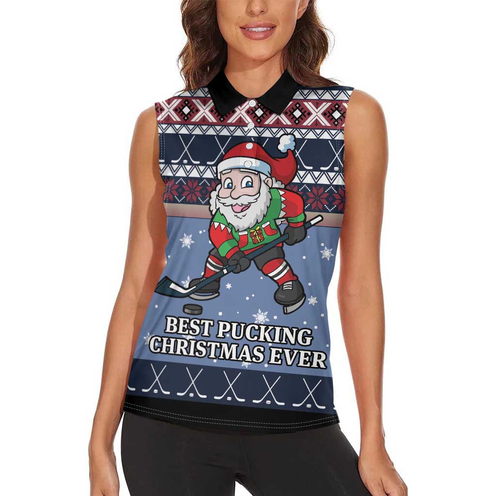 Santa Hockey Best Pucking Christmas Women Sleeveless Polo Shirt DT04 - Wonder Print Shop