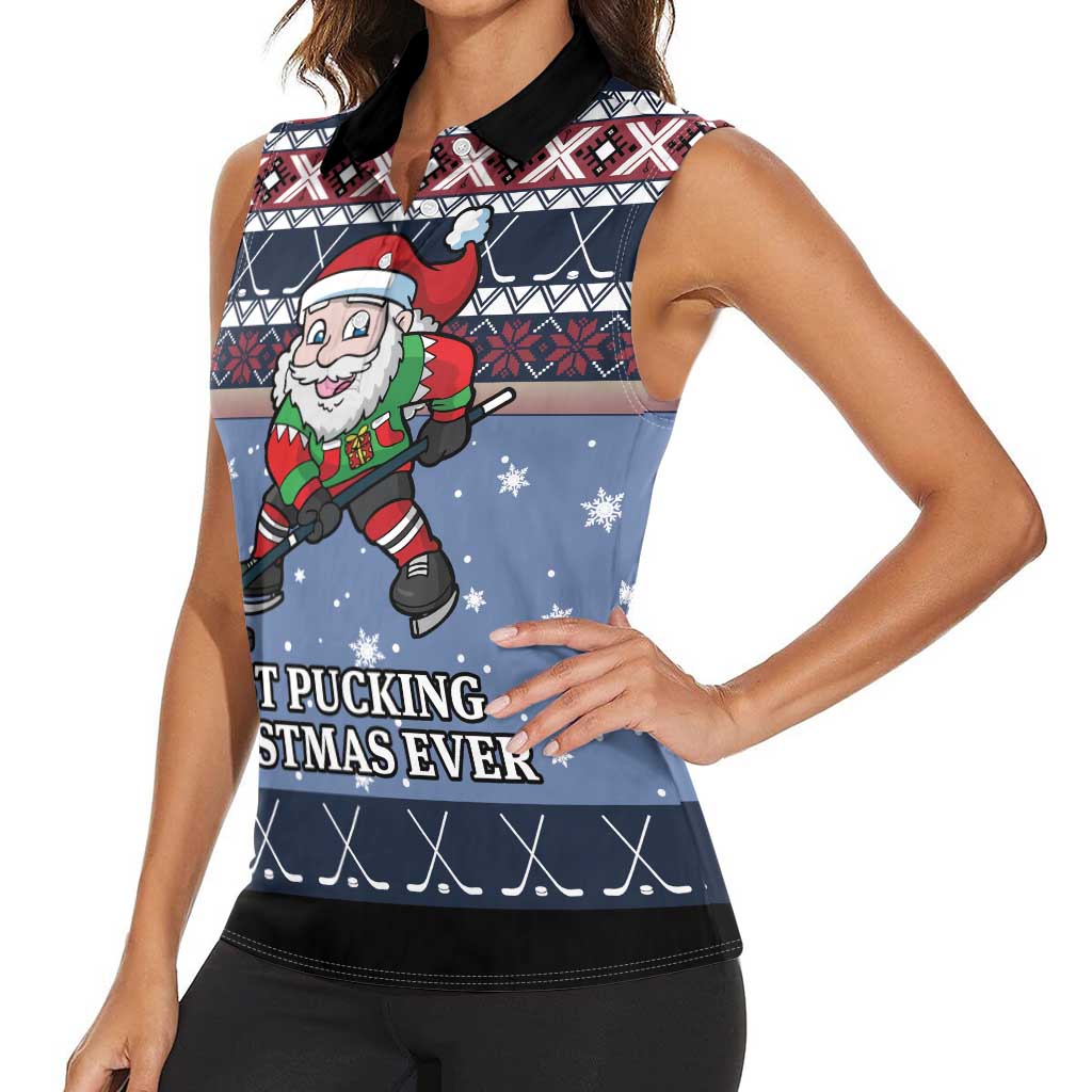 Santa Hockey Best Pucking Christmas Women Sleeveless Polo Shirt DT04 - Wonder Print Shop