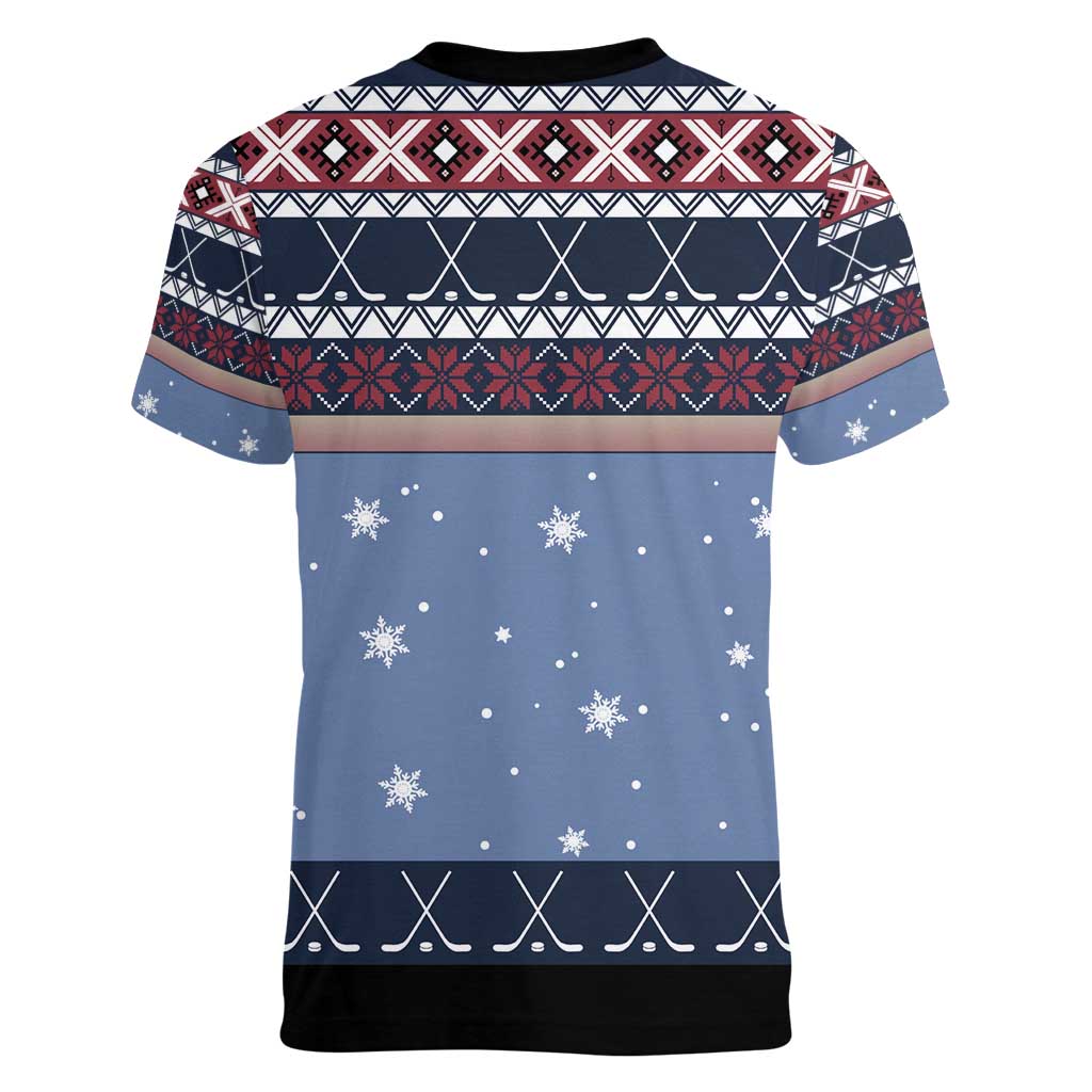Santa Hockey Best Pucking Christmas Women V-Neck T-Shirt DT04 - Wonder Print Shop