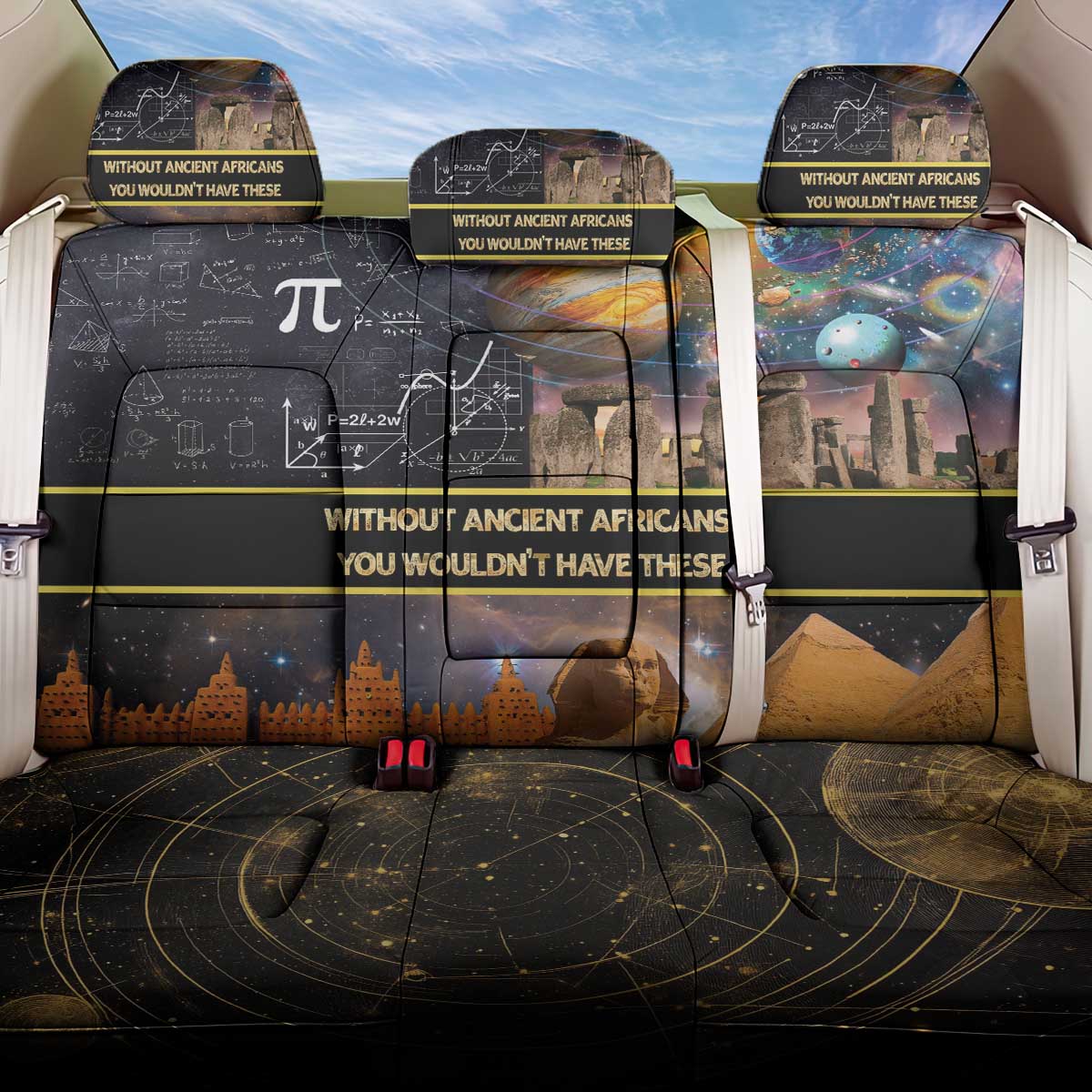 Ancient African Achievements Back Car Seat Cover Egyptian Pyramids Galaxy