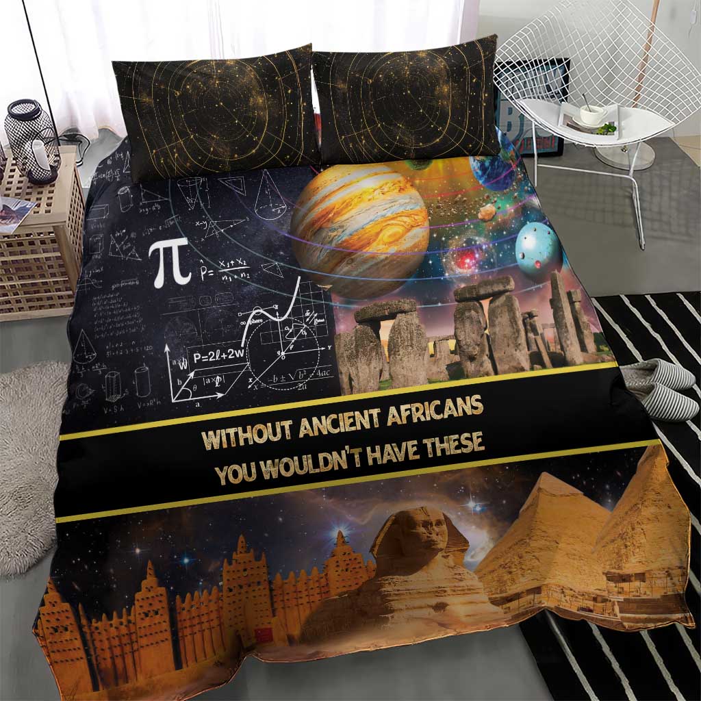 Ancient African Achievements Bedding Set Egyptian Pyramids Galaxy