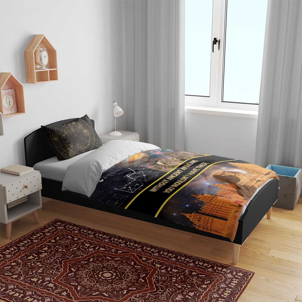 Ancient African Achievements Bedding Set Egyptian Pyramids Galaxy