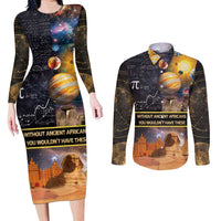 Ancient African Achievements Couples Matching Long Sleeve Bodycon Dress and Long Sleeve Button Shirt Egyptian Pyramids Galaxy