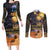 Ancient African Achievements Couples Matching Long Sleeve Bodycon Dress and Long Sleeve Button Shirt Egyptian Pyramids Galaxy