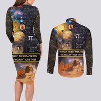Ancient African Achievements Couples Matching Long Sleeve Bodycon Dress and Long Sleeve Button Shirt Egyptian Pyramids Galaxy