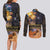 Ancient African Achievements Couples Matching Long Sleeve Bodycon Dress and Long Sleeve Button Shirt Egyptian Pyramids Galaxy