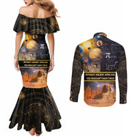 Ancient African Achievements Couples Matching Mermaid Dress and Long Sleeve Button Shirt Egyptian Pyramids Galaxy