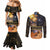 Ancient African Achievements Couples Matching Mermaid Dress and Long Sleeve Button Shirt Egyptian Pyramids Galaxy