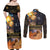 Ancient African Achievements Couples Matching Off Shoulder Maxi Dress and Long Sleeve Button Shirt Egyptian Pyramids Galaxy