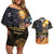 Ancient African Achievements Couples Matching Off Shoulder Short Dress and Hawaiian Shirt Egyptian Pyramids Galaxy