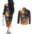 Ancient African Achievements Couples Matching Off The Shoulder Long Sleeve Dress and Long Sleeve Button Shirt Egyptian Pyramids Galaxy
