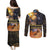 Ancient African Achievements Couples Matching Puletasi and Long Sleeve Button Shirt Egyptian Pyramids Galaxy