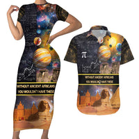 Ancient African Achievements Couples Matching Short Sleeve Bodycon Dress and Hawaiian Shirt Egyptian Pyramids Galaxy