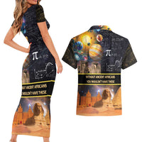 Ancient African Achievements Couples Matching Short Sleeve Bodycon Dress and Hawaiian Shirt Egyptian Pyramids Galaxy
