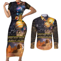 Ancient African Achievements Couples Matching Short Sleeve Bodycon Dress and Long Sleeve Button Shirt Egyptian Pyramids Galaxy