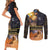 Ancient African Achievements Couples Matching Short Sleeve Bodycon Dress and Long Sleeve Button Shirt Egyptian Pyramids Galaxy