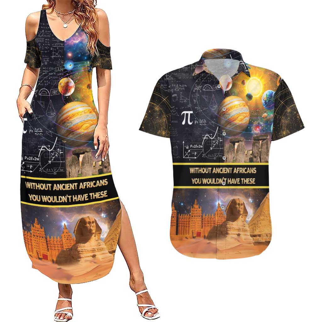 Ancient African Achievements Couples Matching Summer Maxi Dress and Hawaiian Shirt Egyptian Pyramids Galaxy