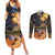 Ancient African Achievements Couples Matching Summer Maxi Dress and Long Sleeve Button Shirt Egyptian Pyramids Galaxy