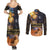 Ancient African Achievements Couples Matching Summer Maxi Dress and Long Sleeve Button Shirt Egyptian Pyramids Galaxy
