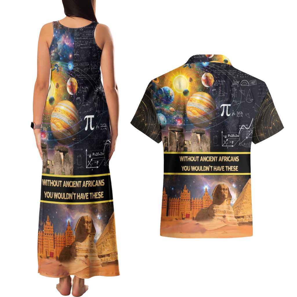 Ancient African Achievements Couples Matching Tank Maxi Dress and Hawaiian Shirt Egyptian Pyramids Galaxy