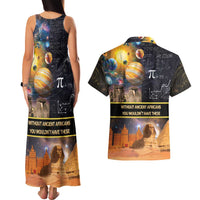 Ancient African Achievements Couples Matching Tank Maxi Dress and Hawaiian Shirt Egyptian Pyramids Galaxy