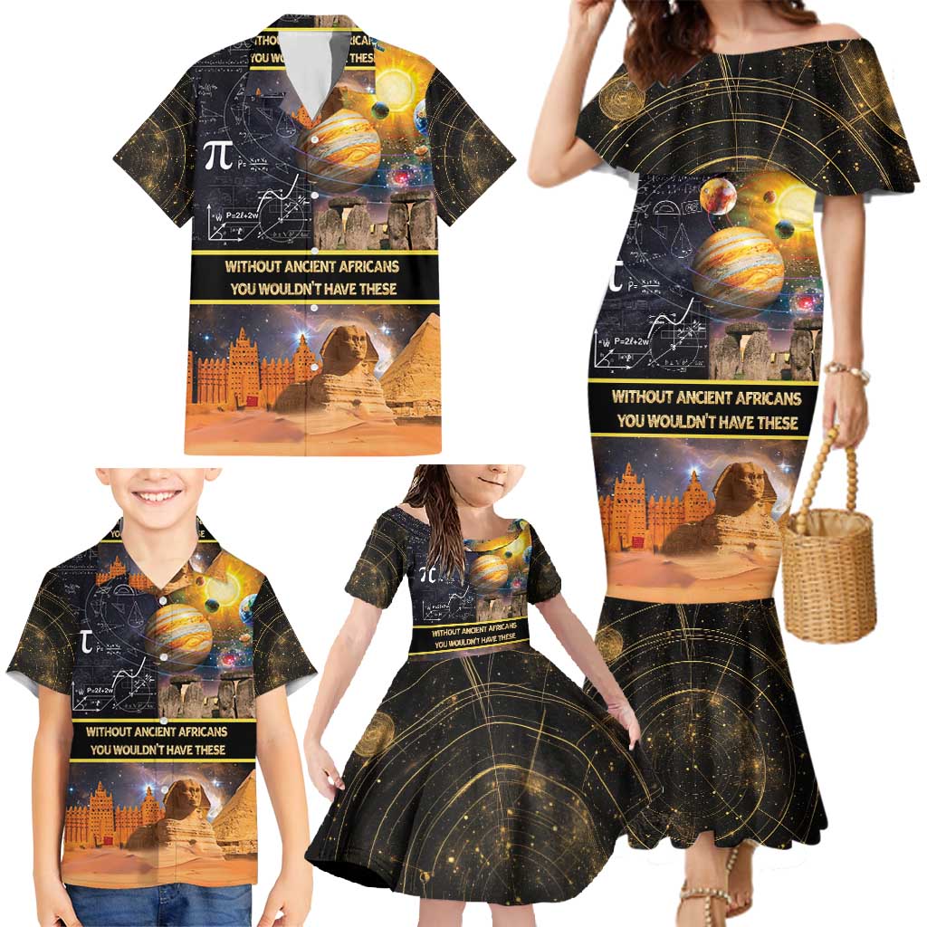 Ancient African Achievements Family Matching Mermaid Dress and Hawaiian Shirt Egyptian Pyramids Galaxy