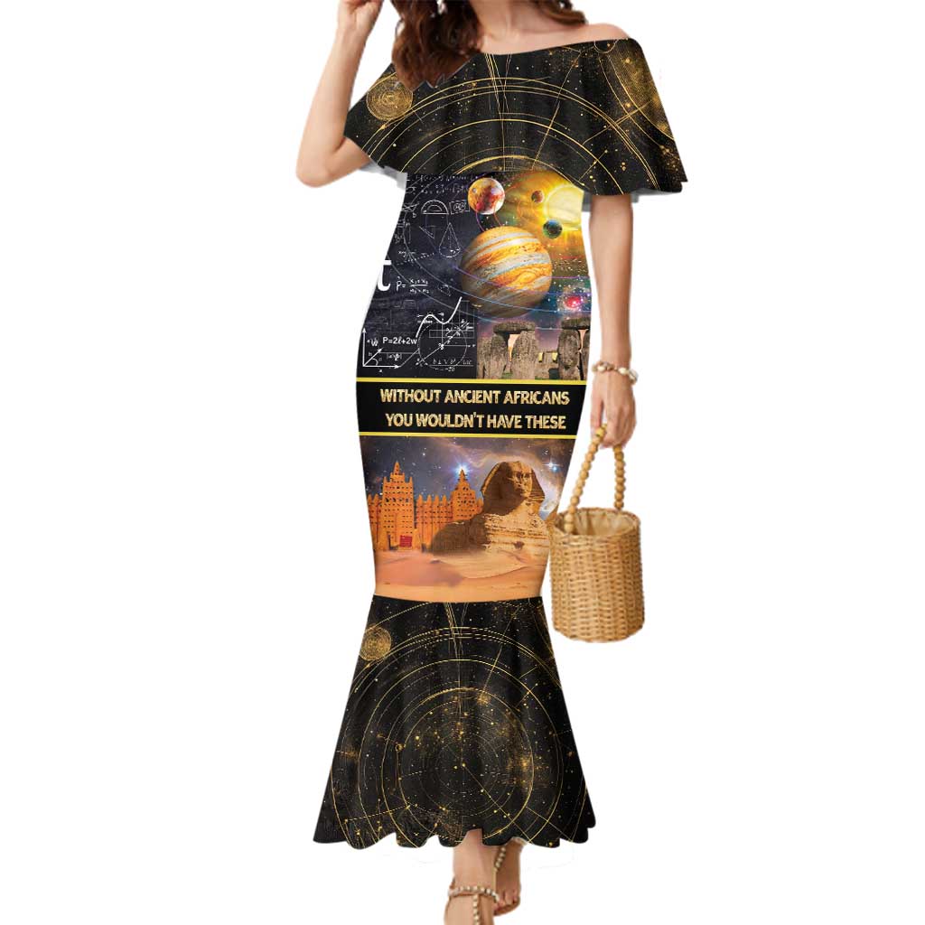 Ancient African Achievements Family Matching Mermaid Dress and Hawaiian Shirt Egyptian Pyramids Galaxy