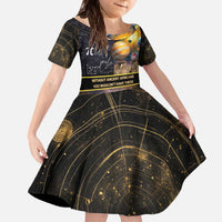 Ancient African Achievements Family Matching Off The Shoulder Long Sleeve Dress and Hawaiian Shirt Egyptian Pyramids Galaxy