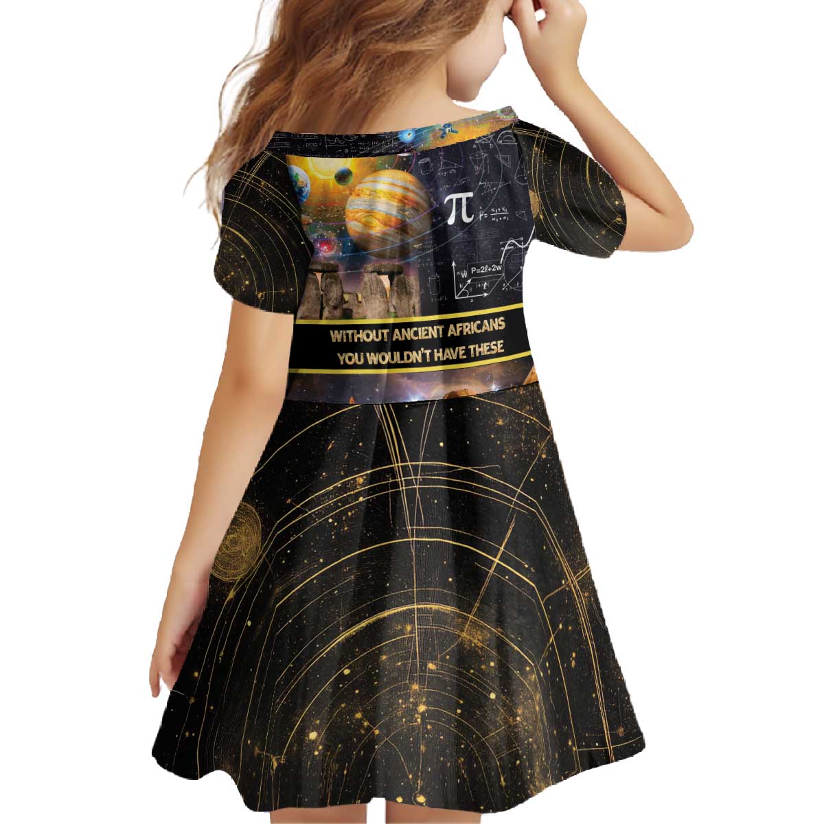 Ancient African Achievements Family Matching Off The Shoulder Long Sleeve Dress and Hawaiian Shirt Egyptian Pyramids Galaxy