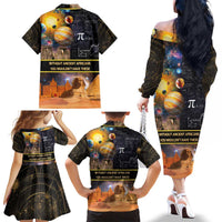 Ancient African Achievements Family Matching Off The Shoulder Long Sleeve Dress and Hawaiian Shirt Egyptian Pyramids Galaxy